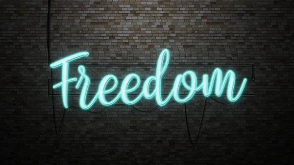 Die Botschaft Freiheit Neonlicht Auf Backsteinmauer Bcakground — Stockfoto