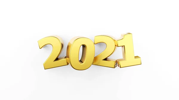 2021年的金字在白色背景上分离出来 2021年新年快乐 用于广告的示例 3D渲染 — 图库照片