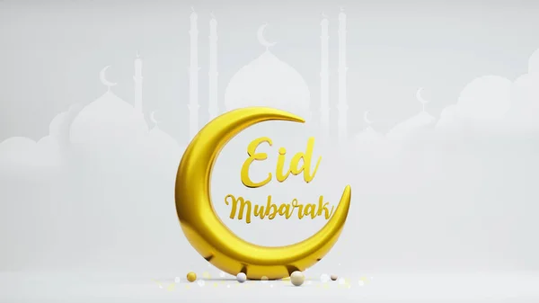 Crescent moon symbol of islam with Eid mubarak Alphabet , 3d rendering