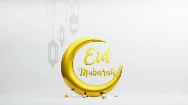 Crescent moon symbol of islam with Eid mubarak Alphabet , 3d rendering