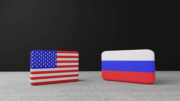 Estados Unidos América Bandeira Quadrada Com Bandeira Quadrada Rússia Renderização — Fotografia de Stock