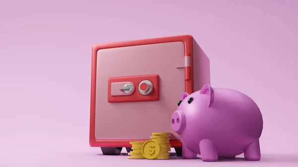 Safe Box Font View Coin Piggy Bank Pink Rendering — Stock Photo, Image