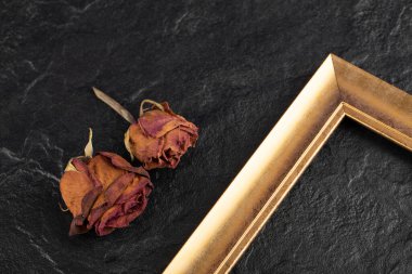 Siyah arkaplanlı kurumuş güller.