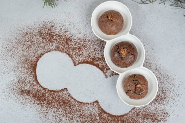 Pudra kakaolu çikolatalı kurabiyeli beyaz tabak. Yüksek kalite fotoğraf