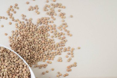 Beton arka planda yeşil mercimek fasulyesi. Yüksek kalite fotoğraf