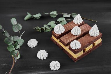 Beyaz kremalı çikolatalı waffle. Yüksek kalite fotoğraf