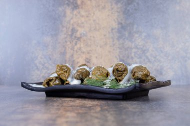Dolma yapraklı dolma ve yoğurt. Yüksek kalite fotoğraf