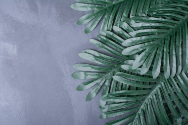 Mavi arka planda yapay yeşil yapraklar. Yüksek kalite fotoğraf