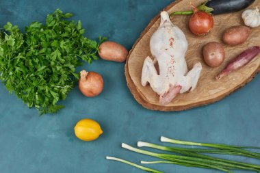 Tahtada sebzeli tavuk. Yüksek kalite fotoğraf