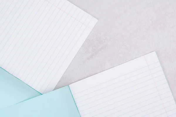 Two open notebooks on white background. High quality photo