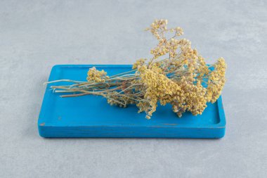 Mavi tahtada kurumuş sarı çiçekler. Yüksek kalite fotoğraf