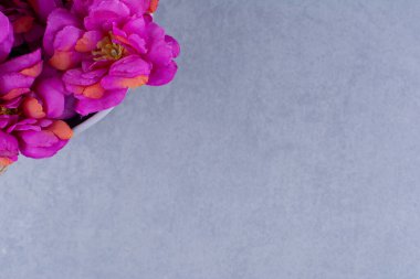 Mavi arka planda güzel bir demet mor çiçek. Yüksek kalite fotoğraf