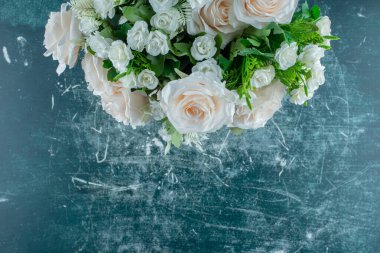 Mavi arkaplanda suni beyaz bir çiçek var. Yüksek kalite fotoğraf