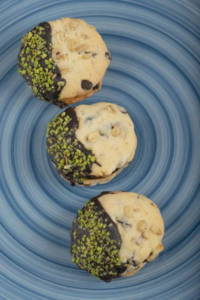 Hausgemachte Shortbread Kekse Auf Einem Blauen Teller Hochwertiges Foto — Stockfoto