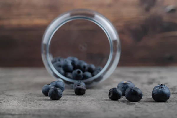 Pot Verre Plein Bleuets Frais Sur Fond Pierre Photo Haute — Photo