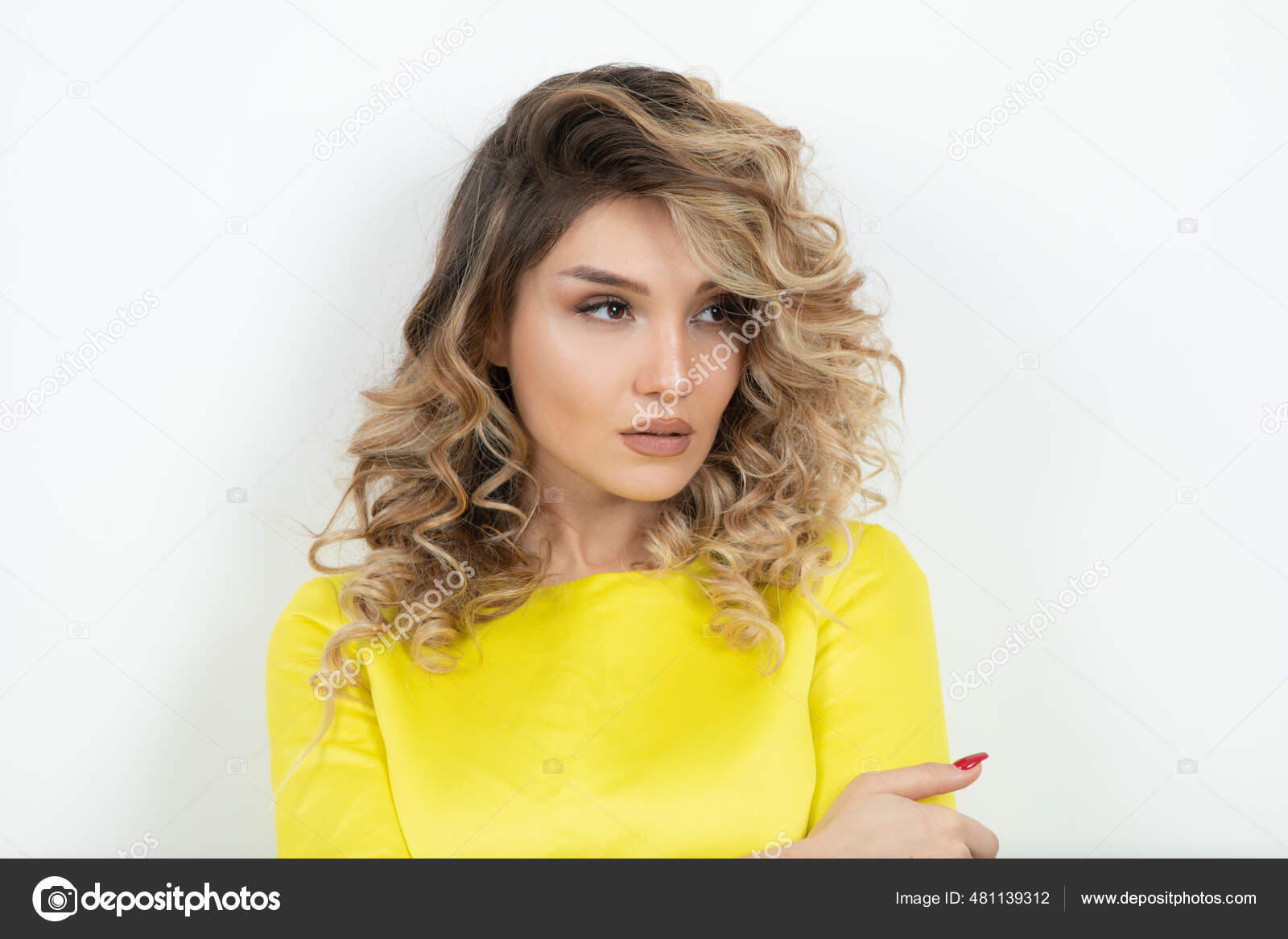 Blonde Curly Hair Stud Earrings - wide 2