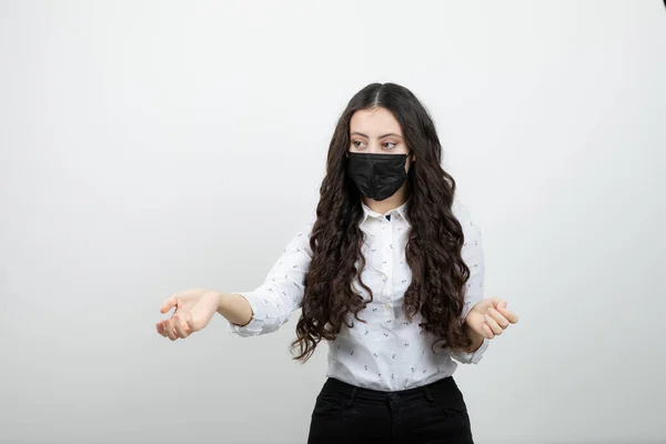 Image Young Woman Black Medical Mask Standing High Quality Photo — Stock Photo, Image