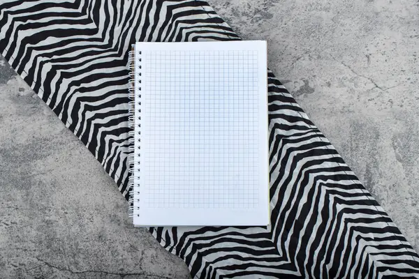 Empty Notebook Striped Tablecloth Placed Stone Background High Quality Photo — 스톡 사진