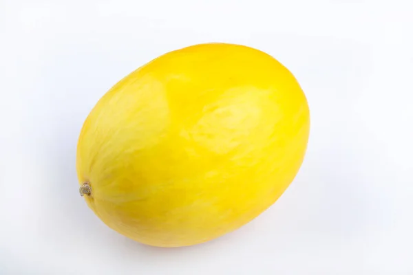 Melón Amarillo Fresco Entero Aislado Sobre Fondo Blanco Foto Alta — Foto de Stock