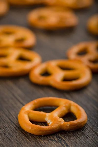 Salty Cracker Pretzels Placed Wooden Table High Quality Photo — Stock Photo, Image