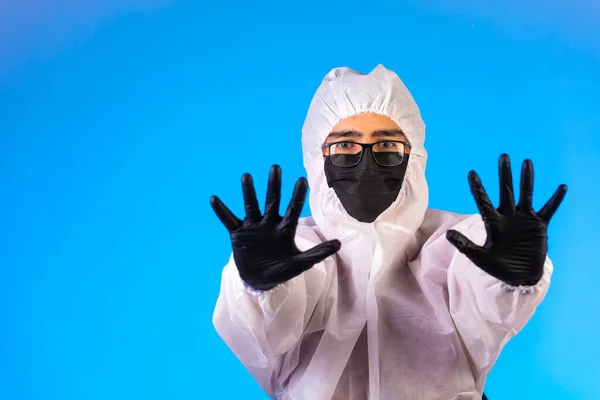 Desinfektionsmittel Speziellen Präventiven Uniformen Und Masken Schützt Vor Dem Virus — Stockfoto