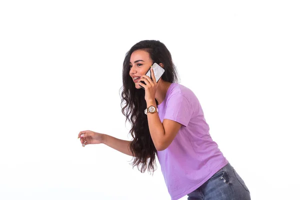 Uma Rapariga Fazer Telefonema Foto Alta Qualidade — Fotografia de Stock