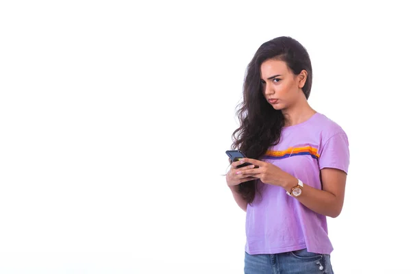 Chica Joven Escribiendo Mensajes Haciendo Una Videollamada Foto Alta Calidad Fotos De Stock