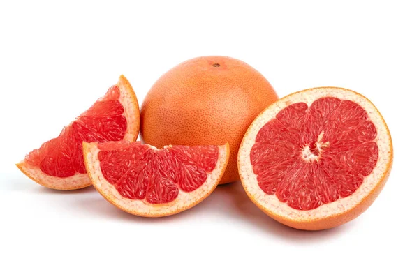 Organic Grapefruit Απομονώνονται Λευκό Φόντο Ολόκληρο Φέτες Υψηλής Ποιότητας Φωτογραφία — Φωτογραφία Αρχείου
