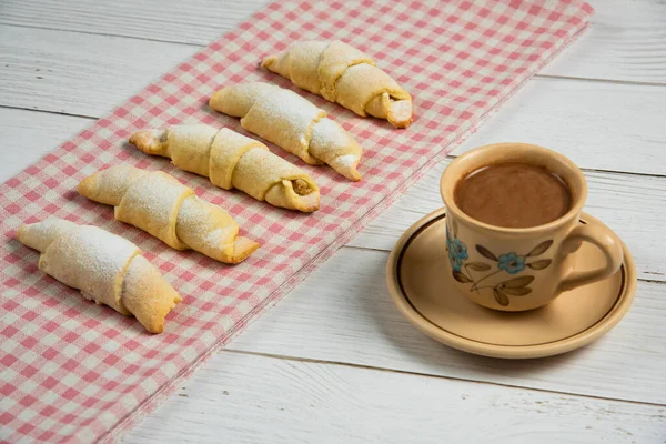 Taza Con Café Galletas Sobre Fondo Madera — Foto de Stock