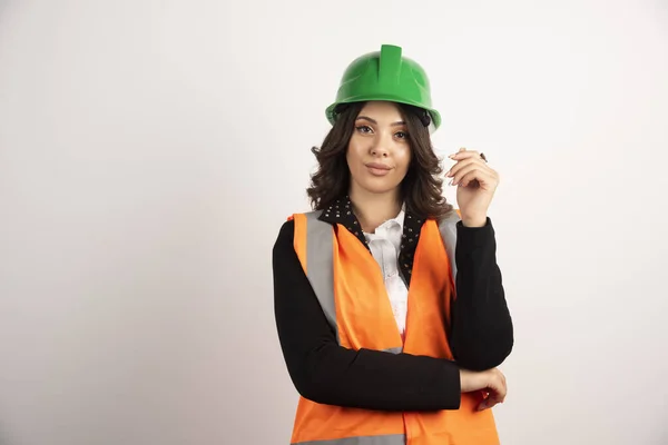 Woman Industrial Worker Posing White Background High Quality Photo — Stock Photo, Image