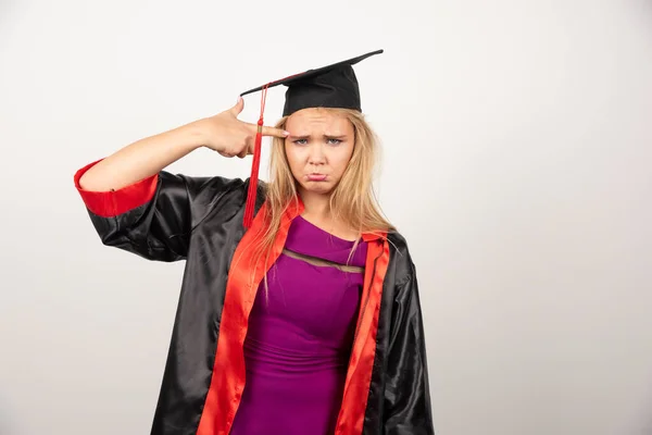 Young Spoiled Student Pointing Her Head White Background High Quality — Stock Photo, Image