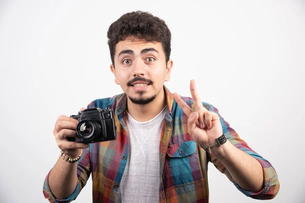 Fotografia Pedindo Atenção Cliente Para Manter Essa Posição Foto Alta — Fotografia de Stock