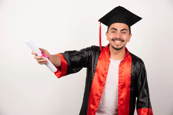 Boldog Friss Diplomás Diplomás Fehér Háttérrel Kiváló Minőségű Fénykép — Stock Fotó