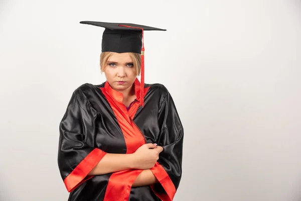 Young Graduate Student Gown Standing White Background High Quality Photo — Stock Photo, Image