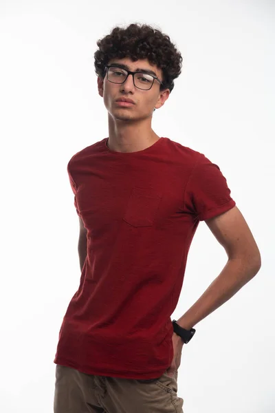 Young Boy Curly Hairs Eyeglasses High Quality Photo — Stock Photo, Image