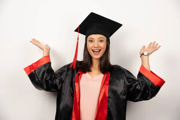 Fresh Graduate Gown Showing Her Hands White Background High Quality — Stock Photo, Image