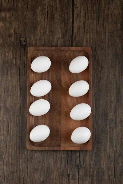Stapel Rauwe Verse Witte Eieren Houten Bord Hoge Kwaliteit Foto — Stockfoto
