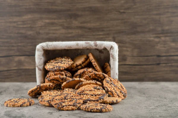 Freshly Baked Multigrain Cookies Chocolate Glaze Out Basket High Quality — Stock Photo, Image