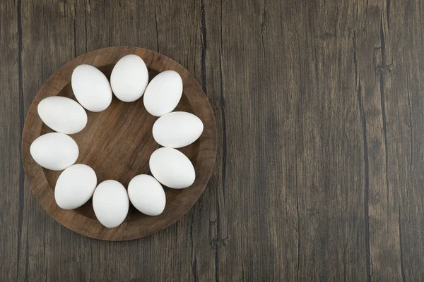 Houten Plank Van Rauwe Biologische Eieren Houten Ondergrond Hoge Kwaliteit — Stockfoto