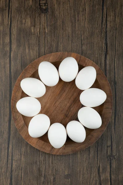 Houten Plank Van Rauwe Biologische Eieren Houten Ondergrond Hoge Kwaliteit — Stockfoto
