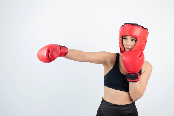 Boxeador Femenino Con Ropa Deportiva Guantes Máscara — Foto de Stock
