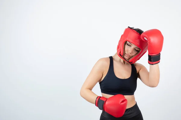 Boxeador Feminino Roupas Esportivas Luvas Máscara — Fotografia de Stock