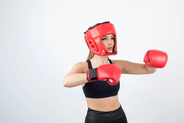 Boxeador Femenino Con Ropa Deportiva Guantes Máscara — Foto de Stock
