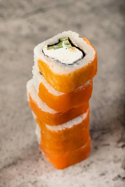 Stack Philadelphia Sushi Rolls Placed Stone Background High Quality Photo — Fotografia de Stock