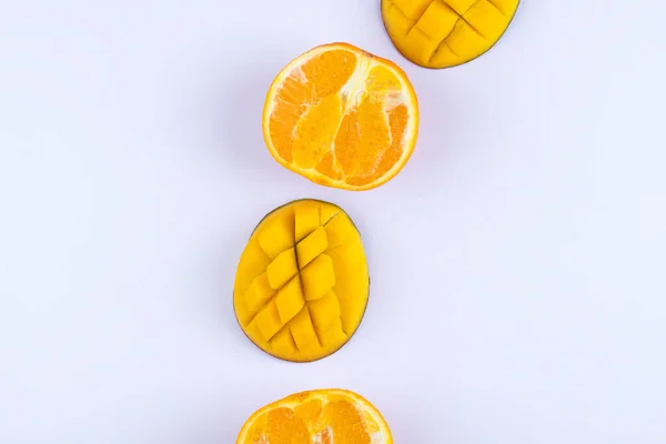 Sliced Sweet Orange Mango Fruit Slices Placed White Background High — Stock Photo, Image