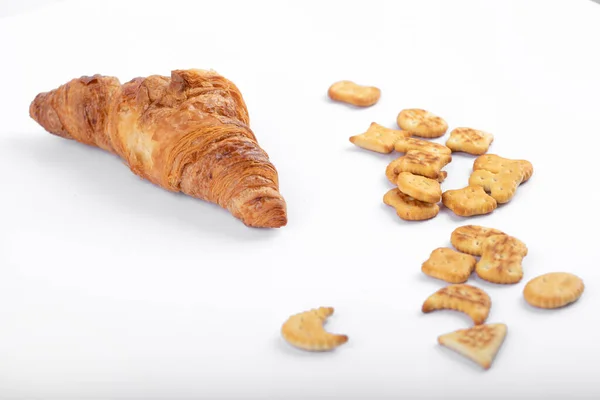 Crispy Crackers Freshly Baked Plain Croissant Placed White Background High — Zdjęcie stockowe