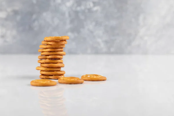 Stack Salty Dry Pretzels Cracker Placed White Background High Quality — Stock Photo, Image