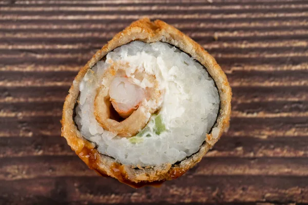 Panino Sushi Fresco Posto Tavolo Legno Foto Alta Qualità — Foto Stock