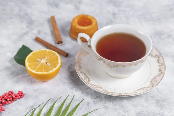 Tea Lemon Cinnamon Sticks White Background — Stock Photo, Image