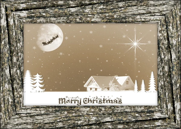 Christmas card with wooden frame — Stock Photo, Image